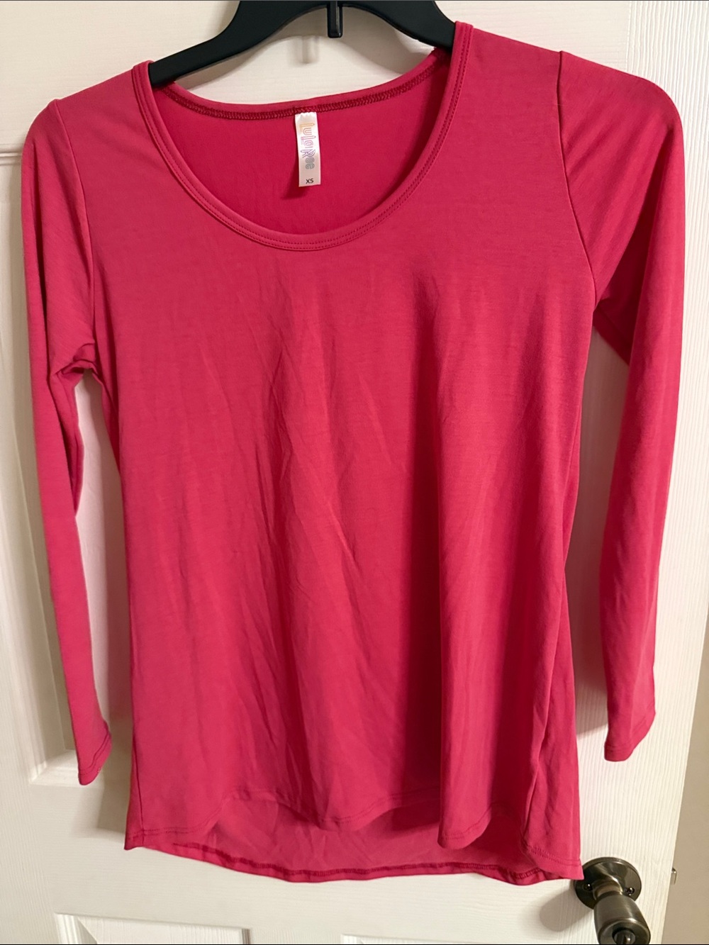 LuLaRoe Long-Sleeve Scoop Neck Top in Bright Pink